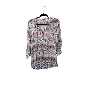 Hannah‎ Women's Medium Print Rayon 3/4 Sleeve Tunic Blouse Lightweight